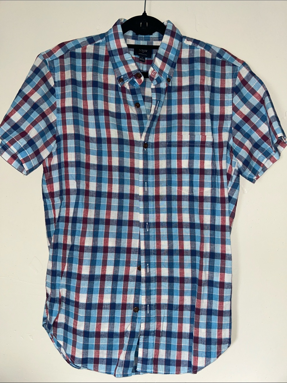 J. Crew Factory Men’s Short Sleeve Plaid Button Down Shirt Cotton/Linen Small